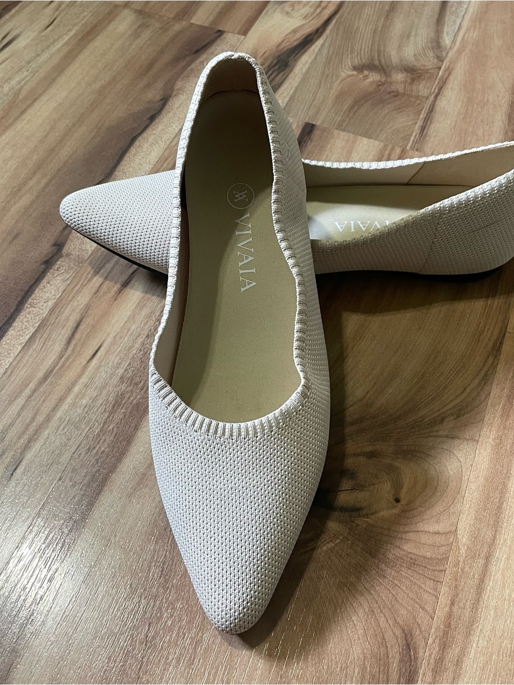 VIVAIA Aria Sustainable Knit Pointed Flats Cream Beige Washable Size 40 (9)